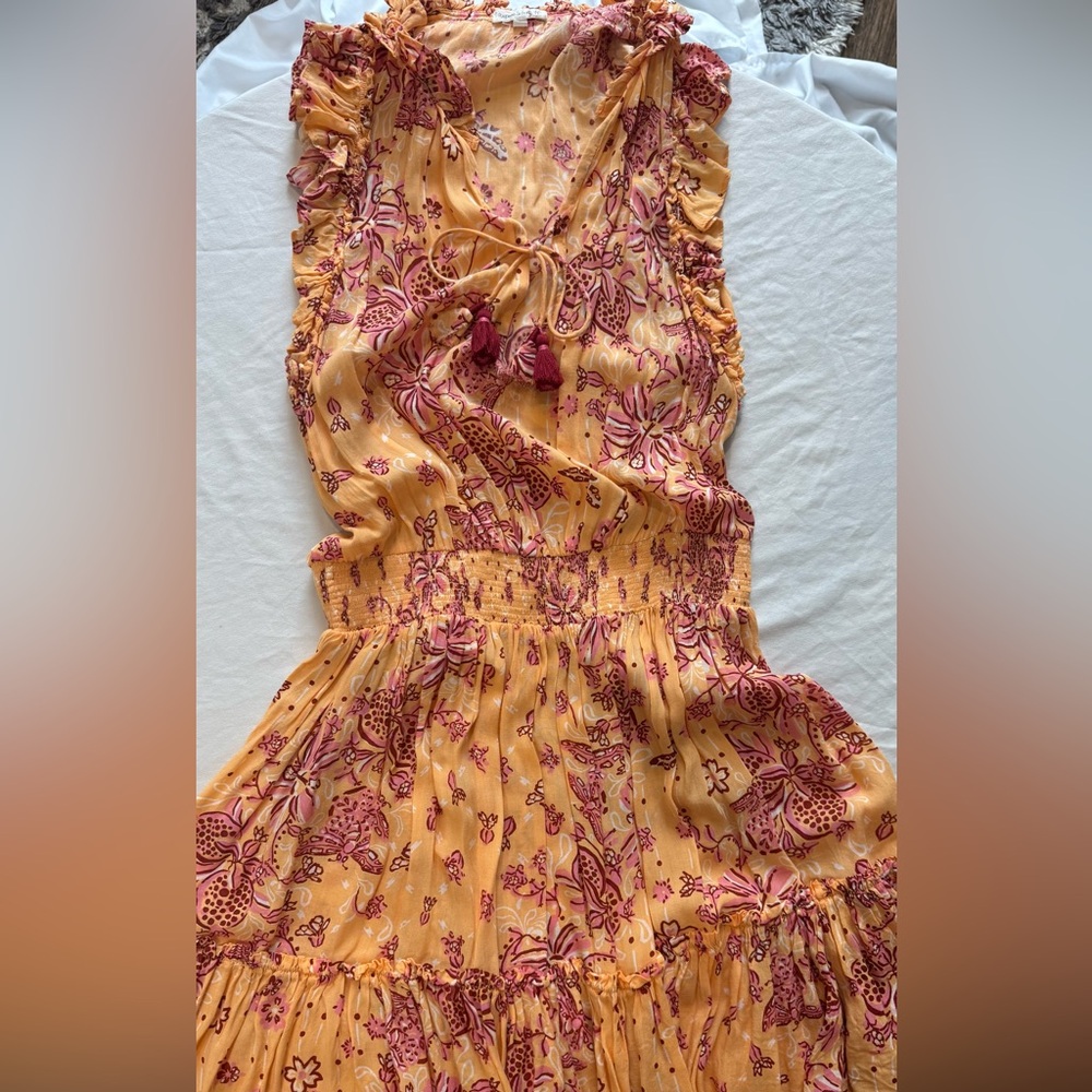Poupette St. Barth Peach and Pink Floral Dress.